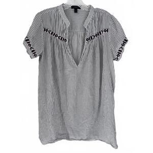 J. Crew Contrast Embroidered Short Sleeve Tunic Top Women's Medium
